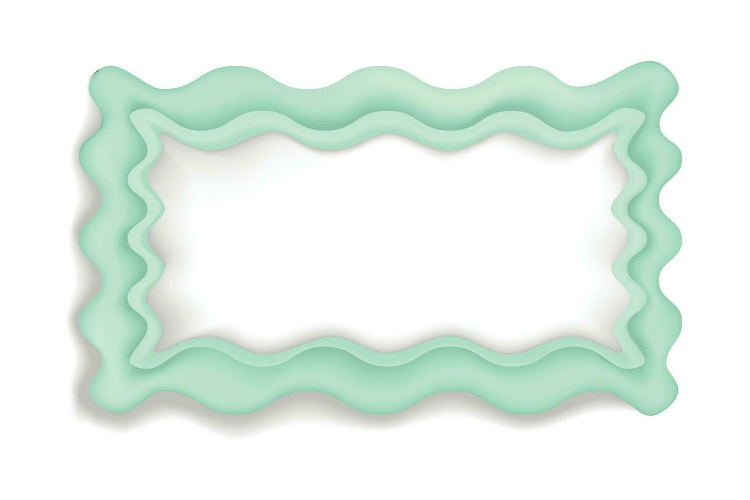 Volumetric rectangular wavy frame with an empty space in the center with an inflatable green border vector