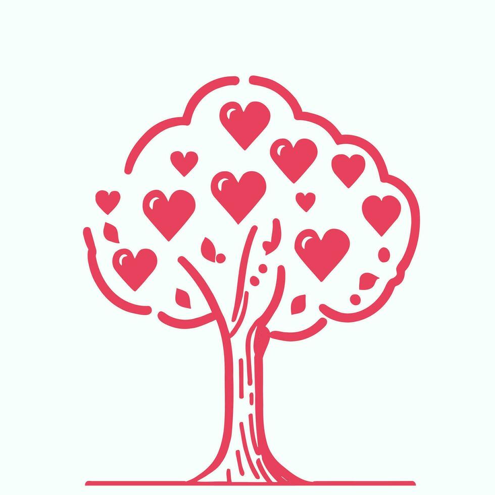 Tree with Heart Leaves Vector Art, Captivating Nature love Illustration