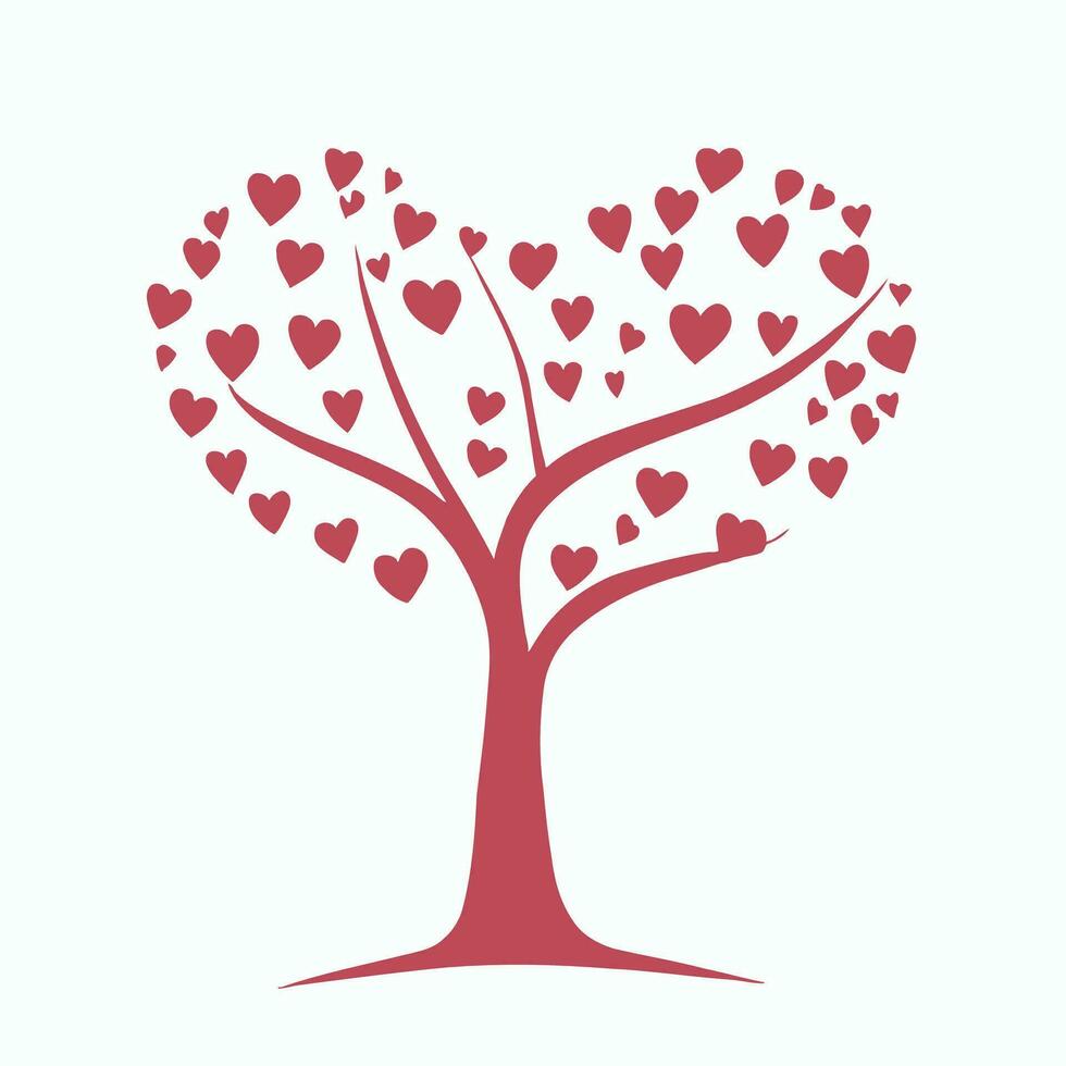 Tree with Heart Leaves Vector Art, Captivating Nature love Illustration