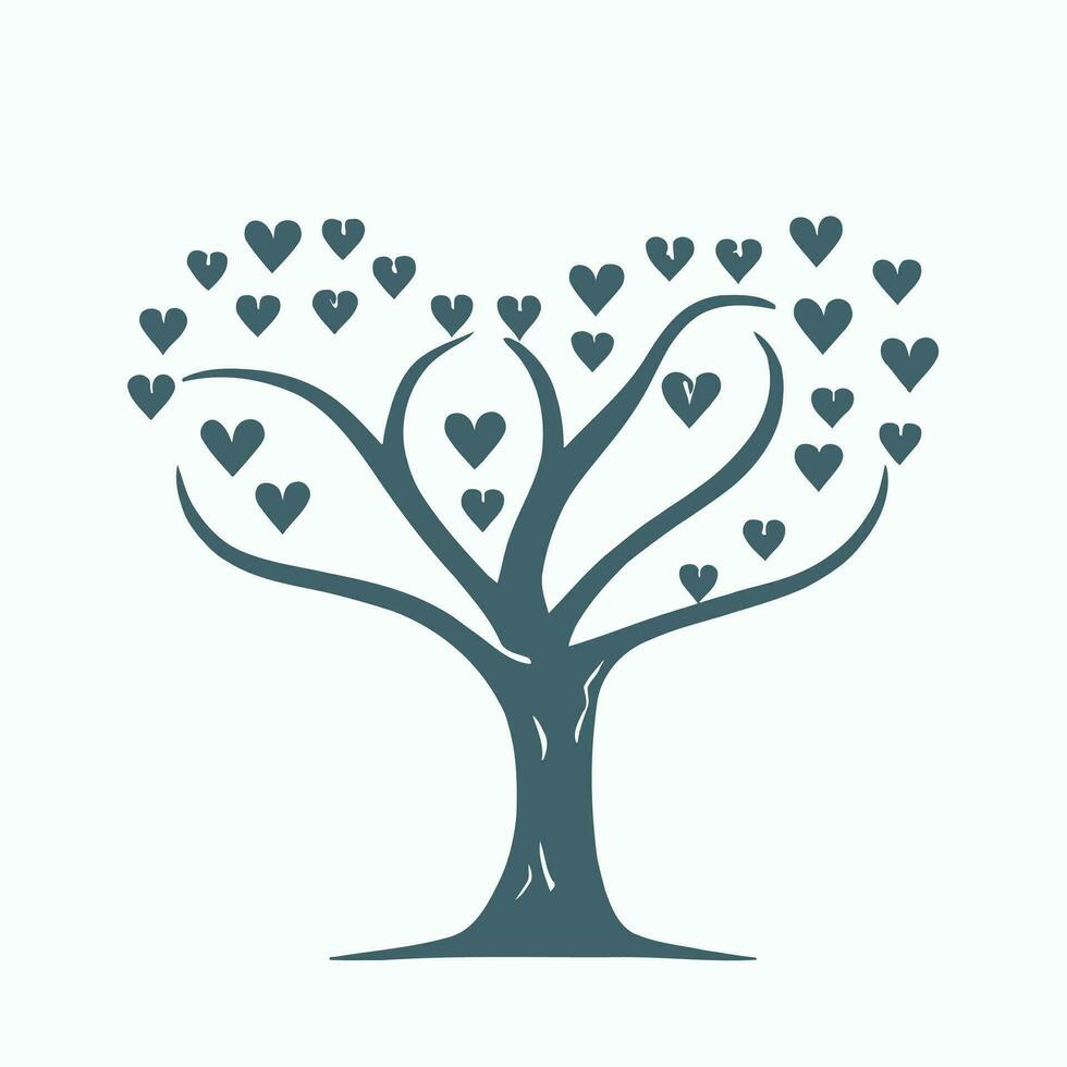 Tree with Heart Leaves Vector Art, Captivating Nature love Illustration