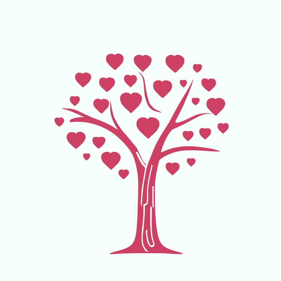 Tree with Heart Leaves Vector Art, Captivating Nature love Illustration