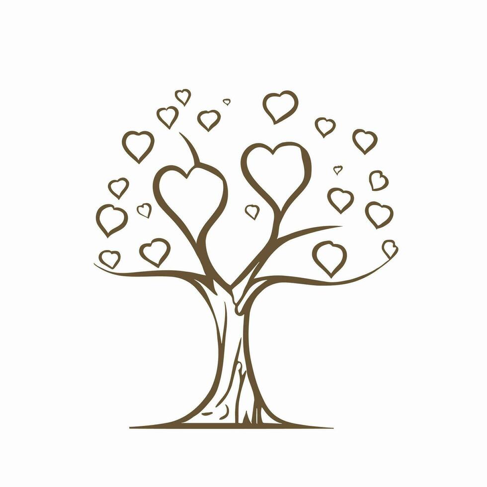 Tree with Heart Leaves Vector Art, Captivating Nature love Illustration