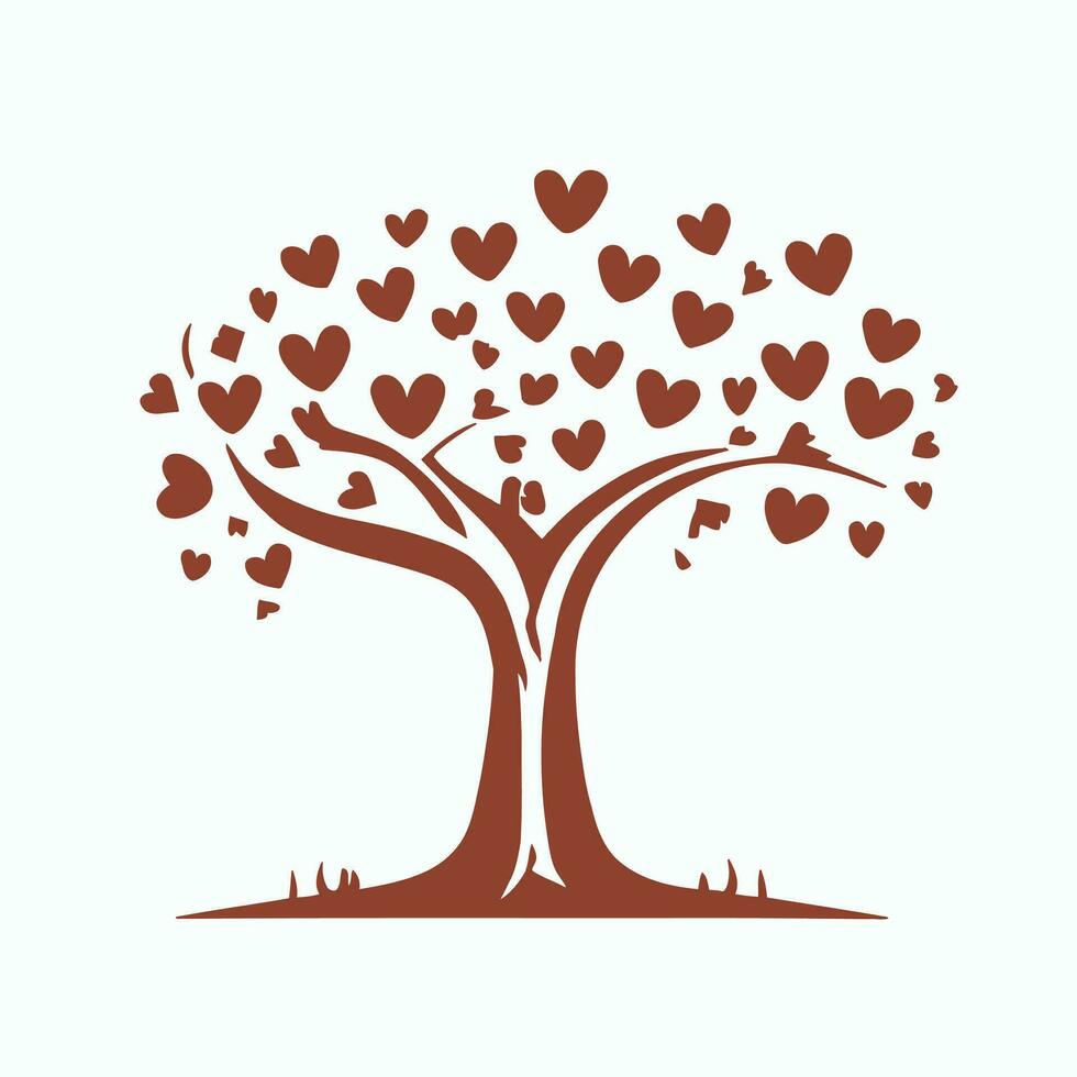 Tree with Heart Leaves Vector Art, Captivating Nature love Illustration