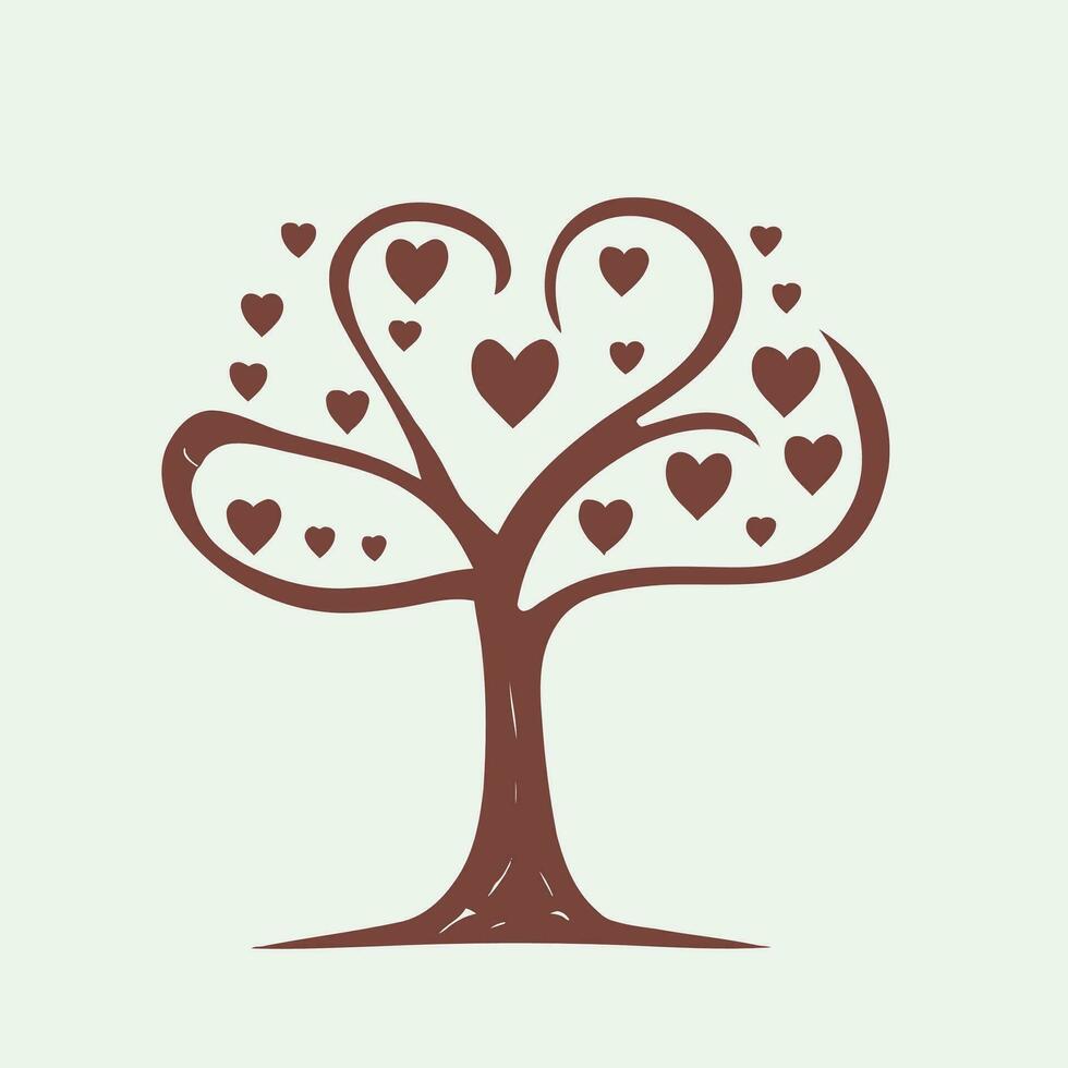 árbol con corazón hojas vector arte, cautivador naturaleza amor ilustración