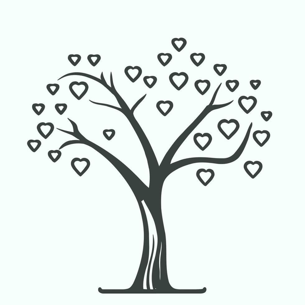 Tree with Heart Leaves Vector Art, Captivating Nature love Illustration