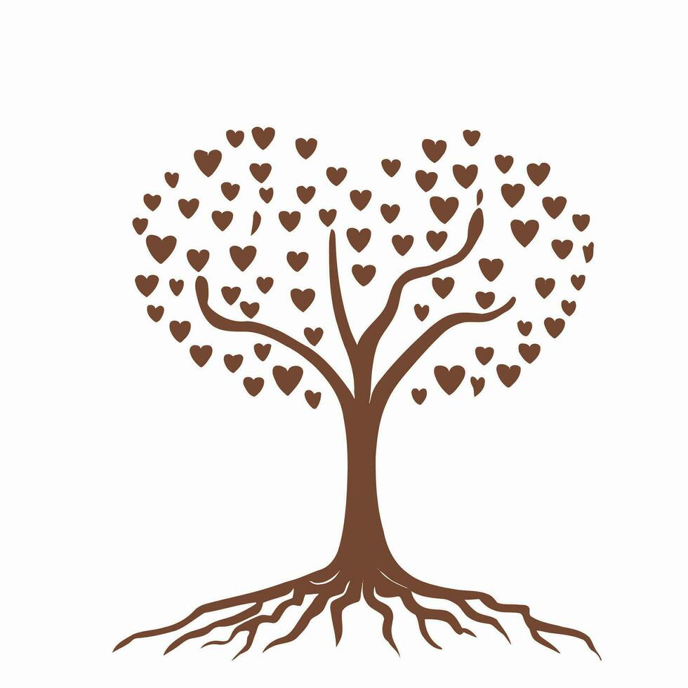Tree with Heart Leaves Vector Art, Captivating Nature love Illustration