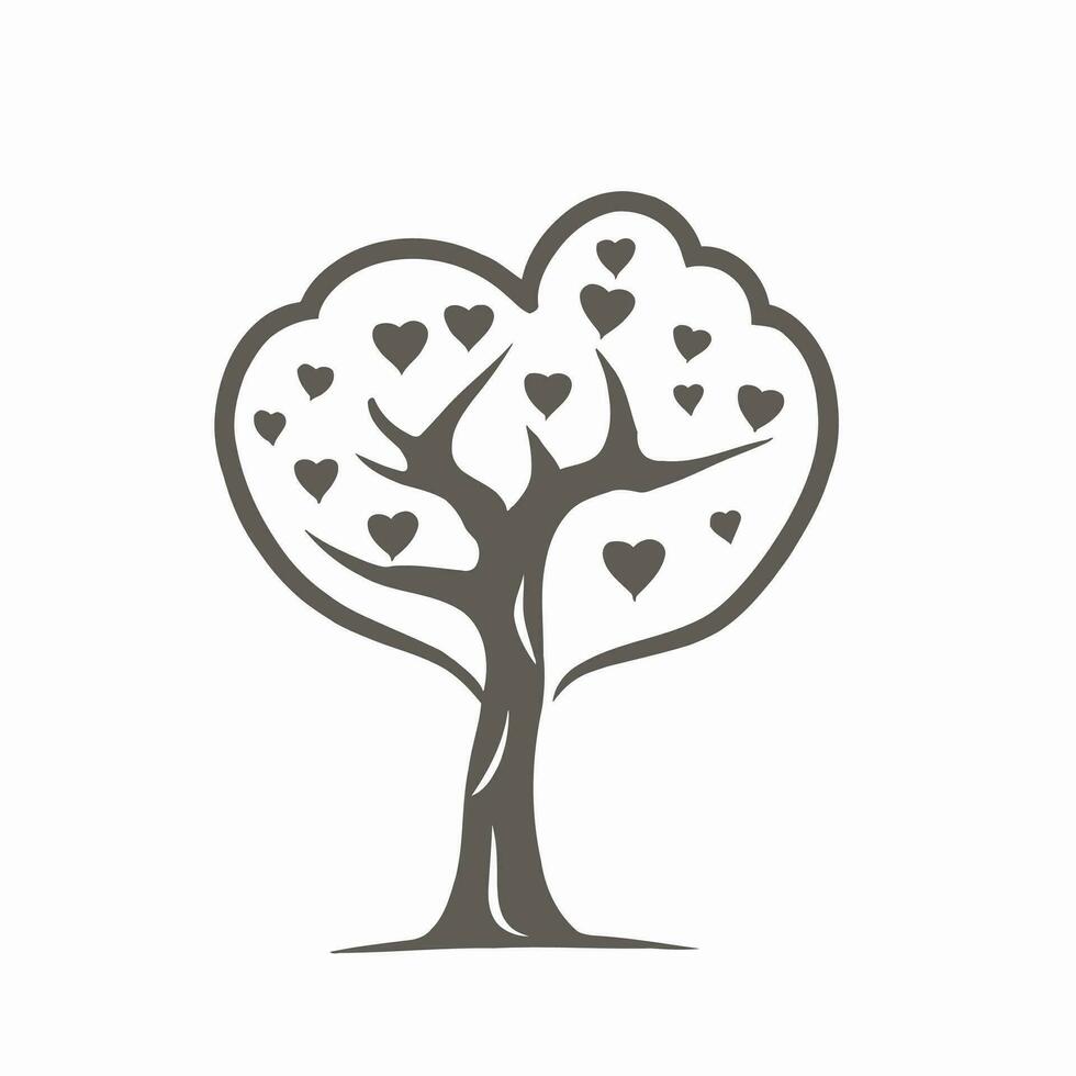 Tree with Heart Leaves Vector Art, Captivating Nature love Illustration