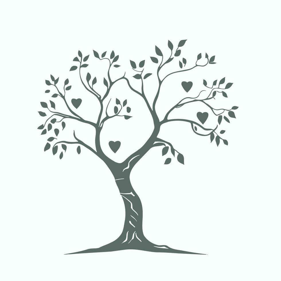 Tree with Heart Leaves Vector Art, Captivating Nature love Illustration