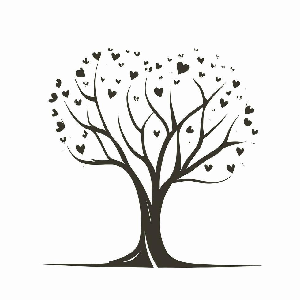 Tree with Heart Leaves Vector Art, Captivating Nature love Illustration