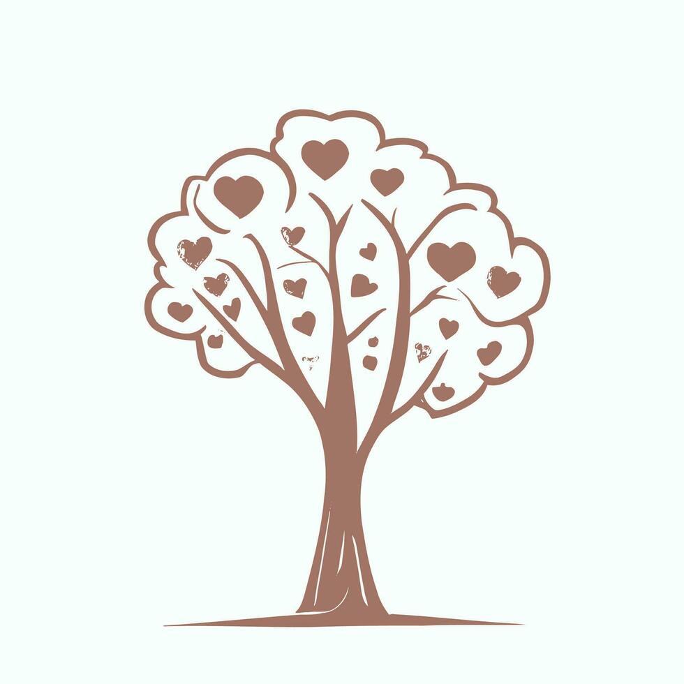 Tree with Heart Leaves Vector Art, Captivating Nature love Illustration
