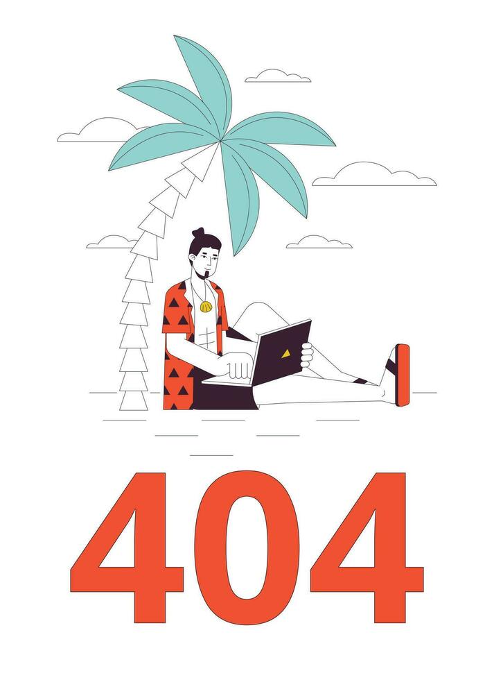 Remote work error 404 flash message. Empty state ui design. Freelancer typing on laptop. Page not found popup cartoon image. Vector flat illustration concept on white background