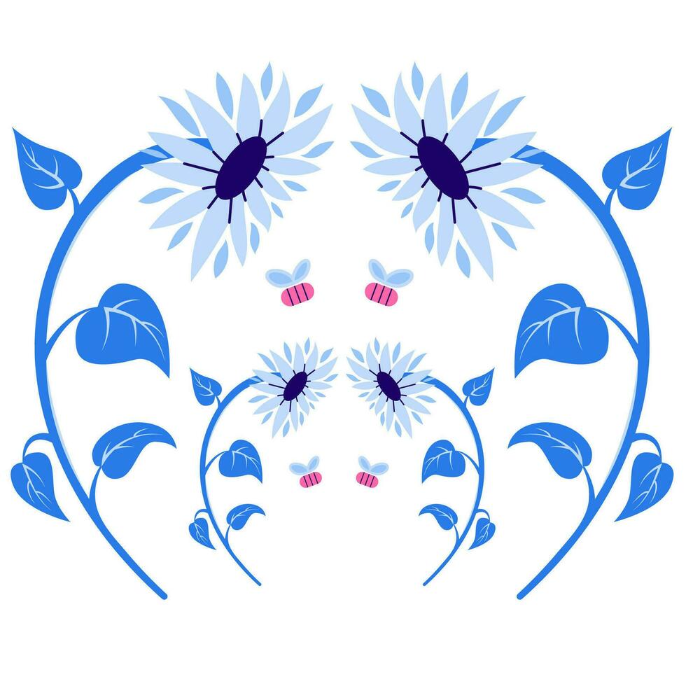 Sunflowers and bees on white background vector