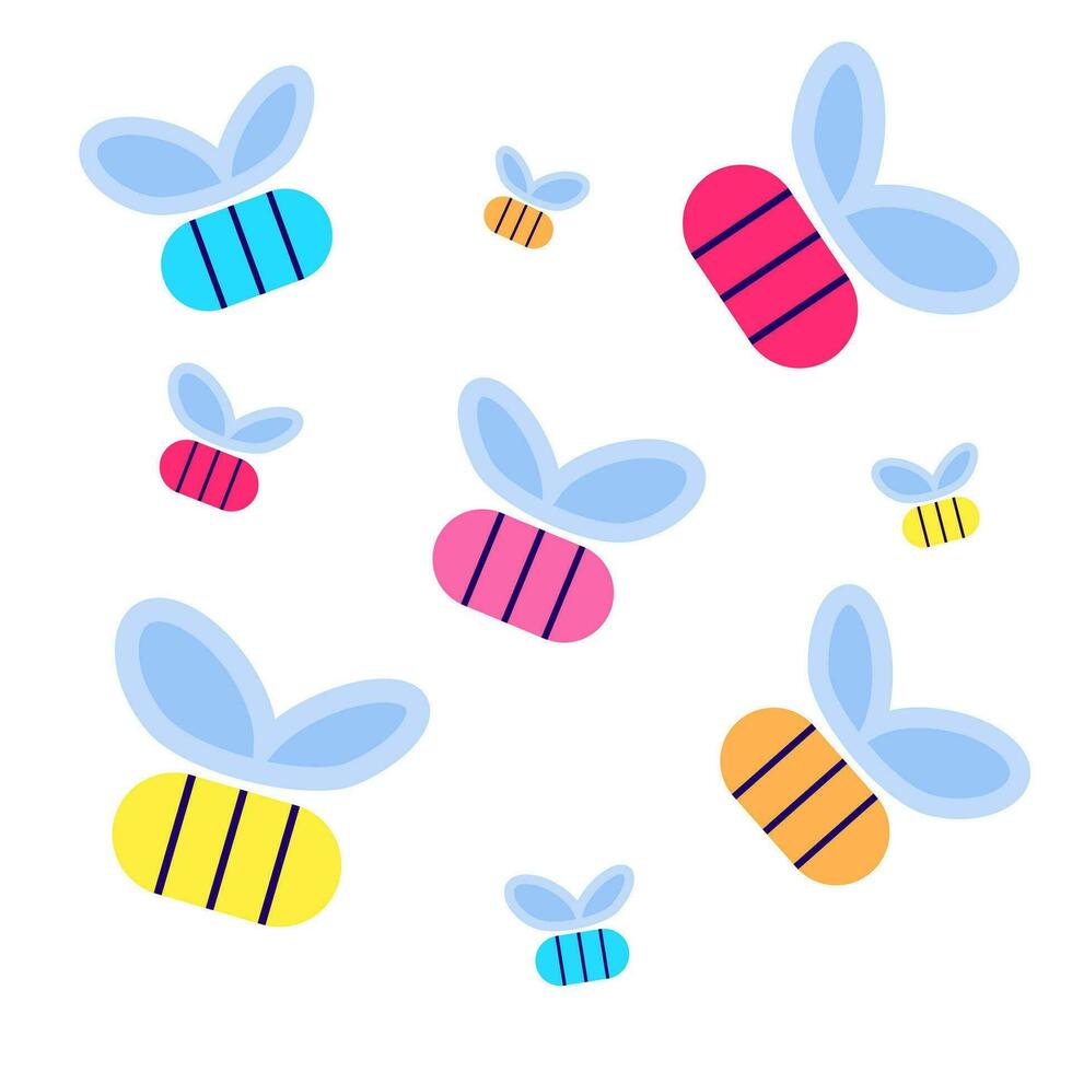 multicolor abejas en un blanco antecedentes vector