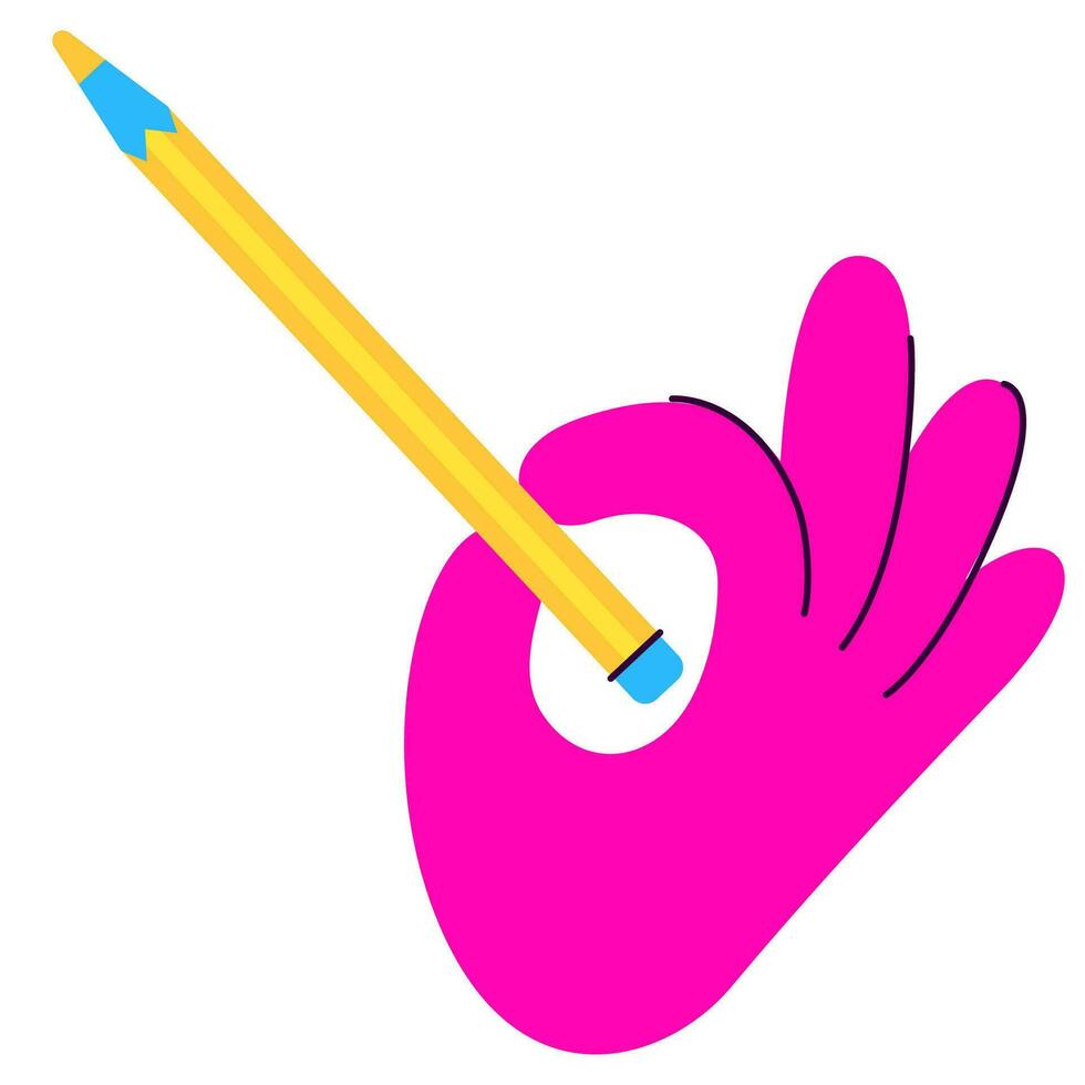 The hand is holding a pencil. Flat vector illustration. Modern style. Icon. Hand.