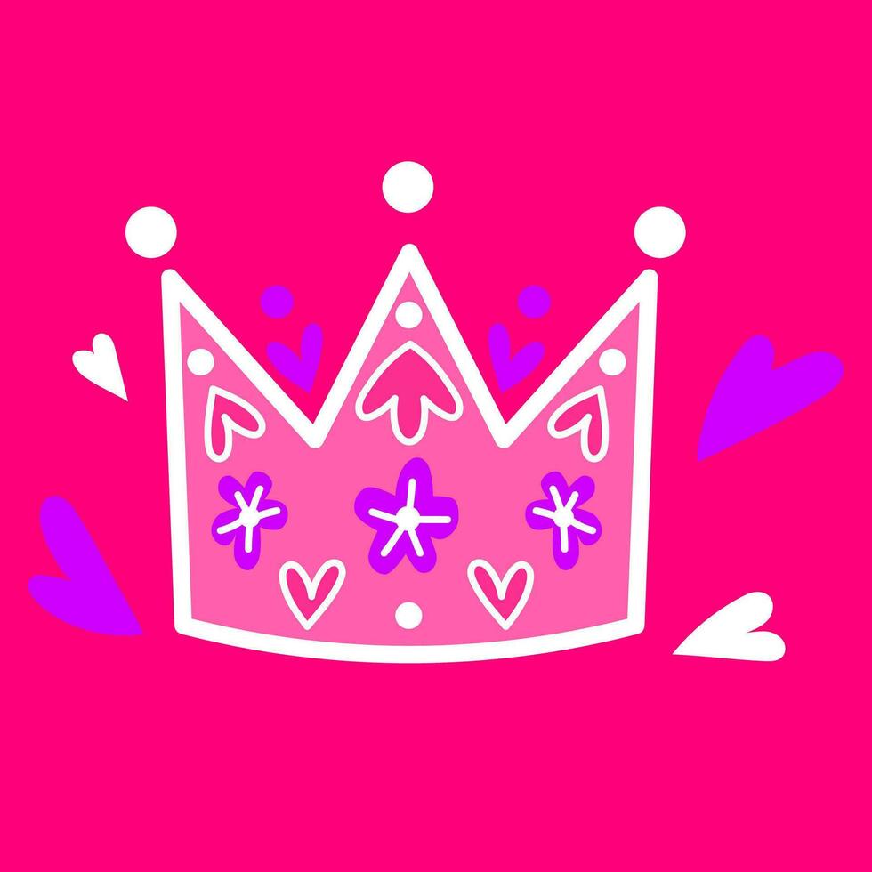 Pink royal princess crown with hearts and flowers vector