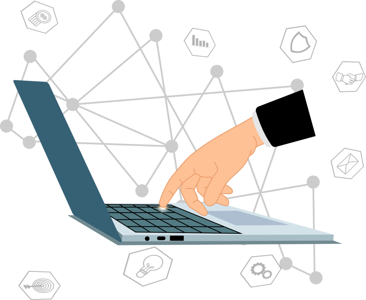 homme d'affaire travail avec portable Les données stockage. réseau affaires technologie. la gestion de gros Les données La technologie png