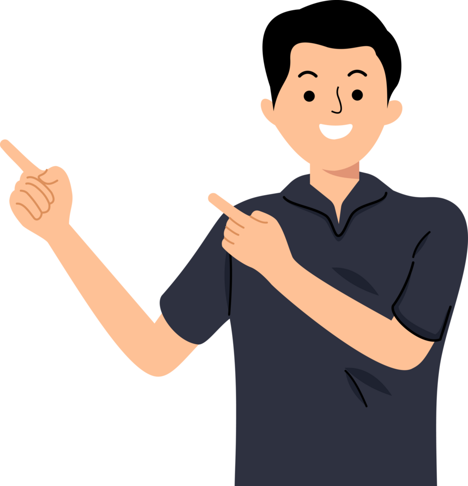 portrait of young man pointing fingers at copy space png