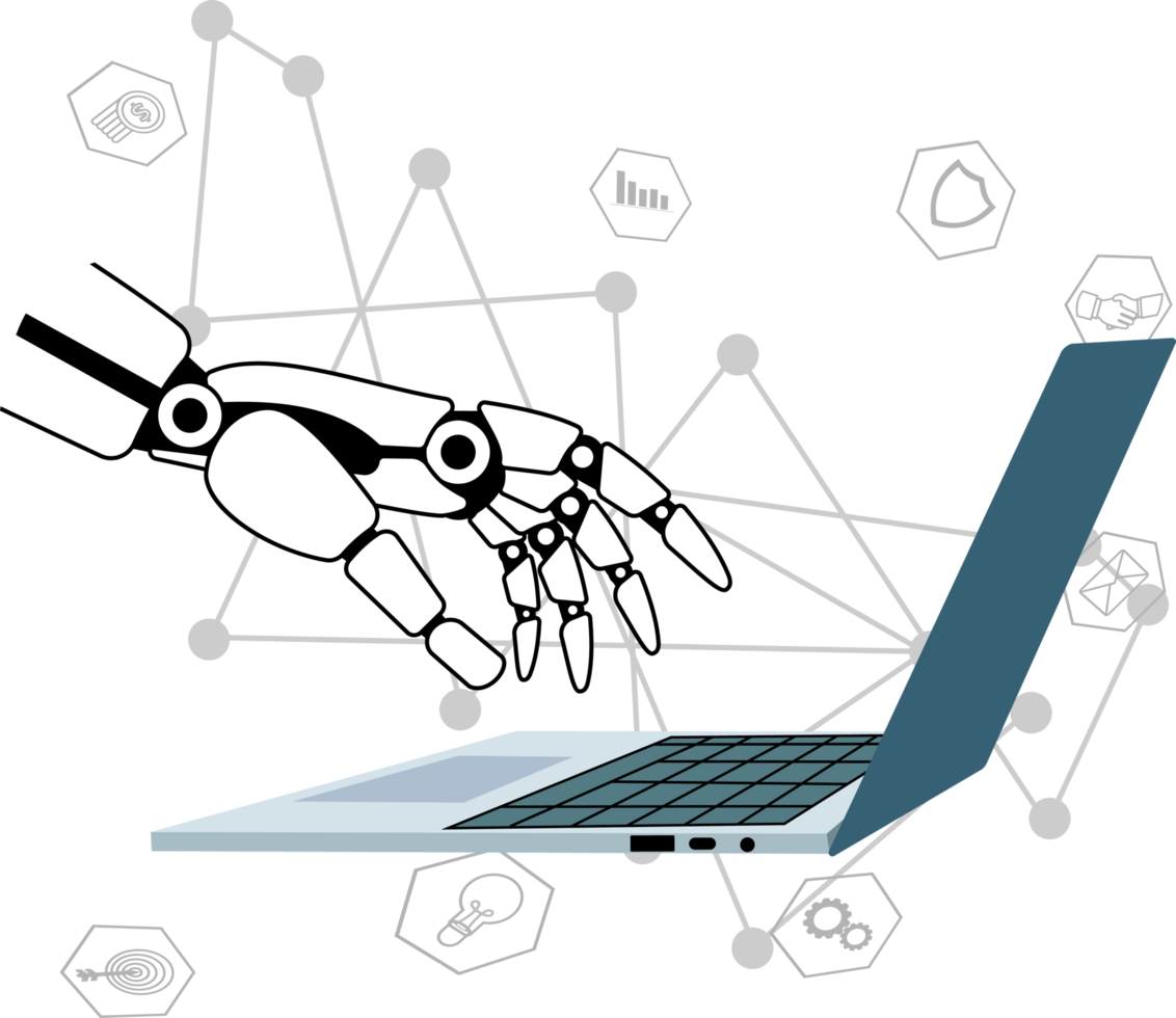 Hand of robot touching on big data network, revolution of AI, Science and artificial intelligence technology, innovation of futuristic. png