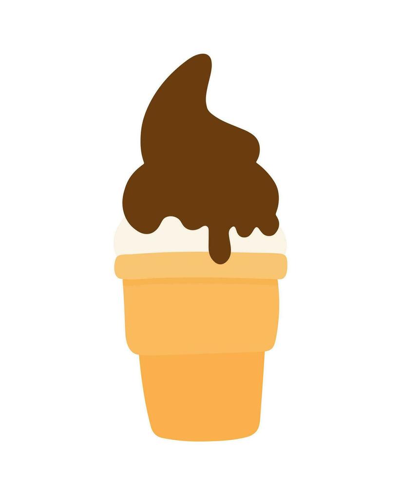 Vanilla ice cream cone with choco topping hand drawing cartoon vector illustration