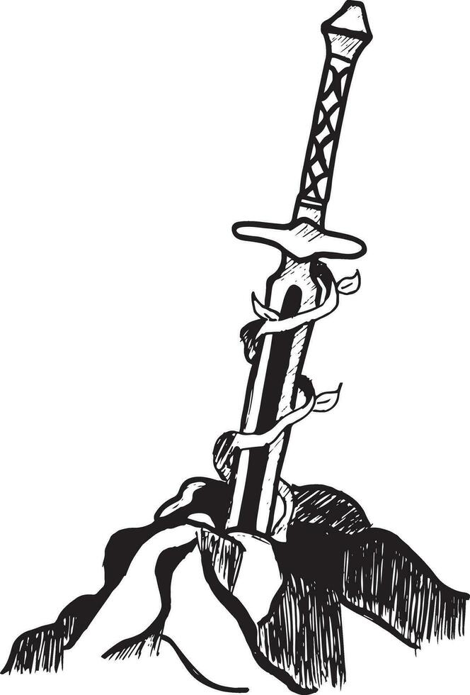 illustration of a sword stuck in a rock vector