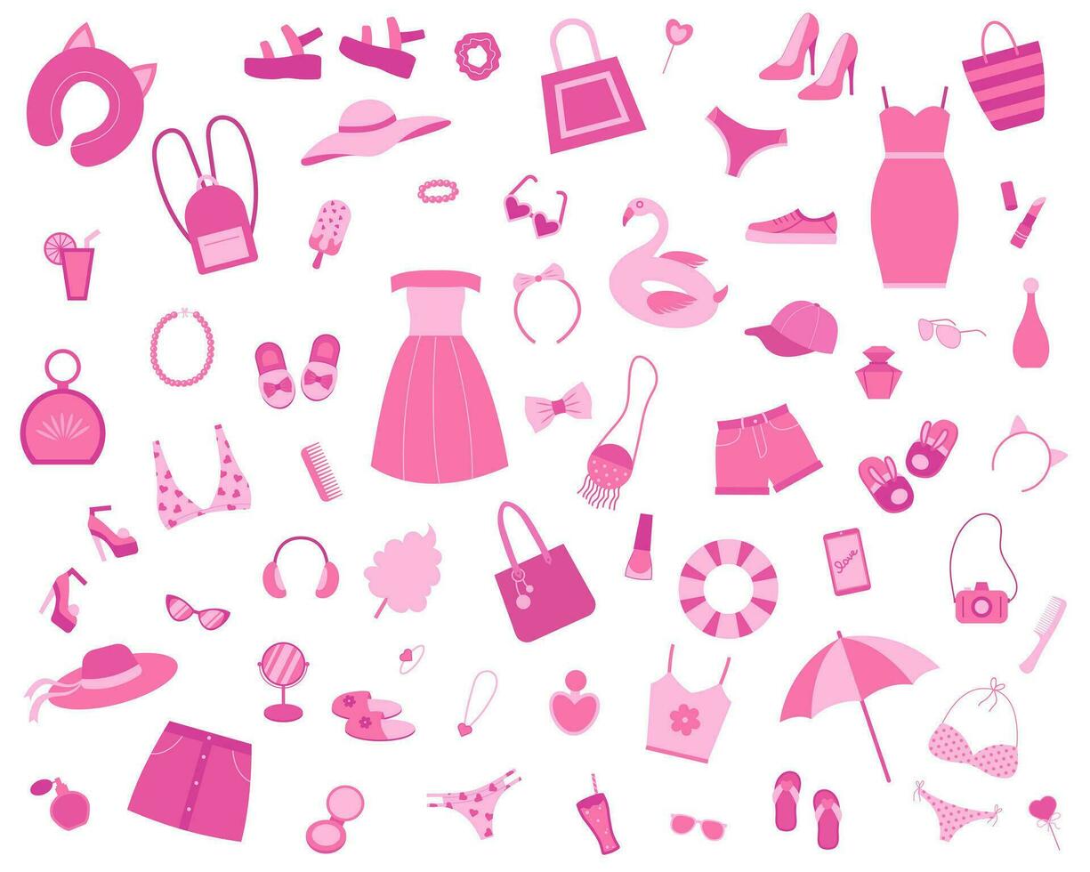 A set of fashionable things and accessories for girls in pink. vector