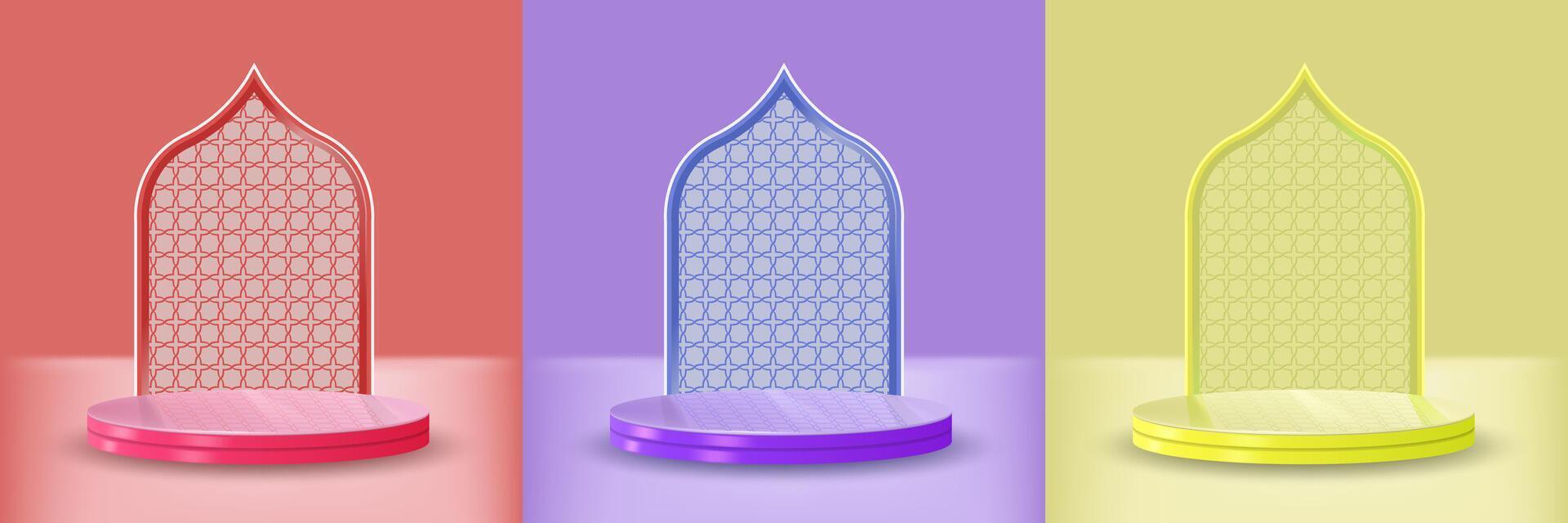 Set off 3D islamic podium vector