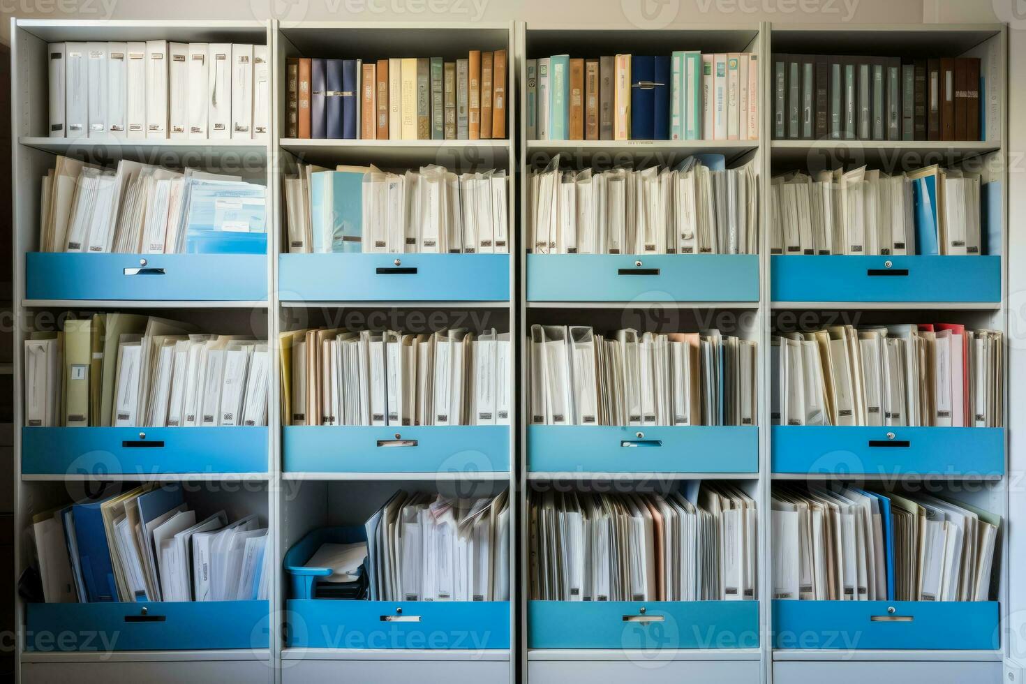 Medical record charts on shelve sorted alphabetically photo