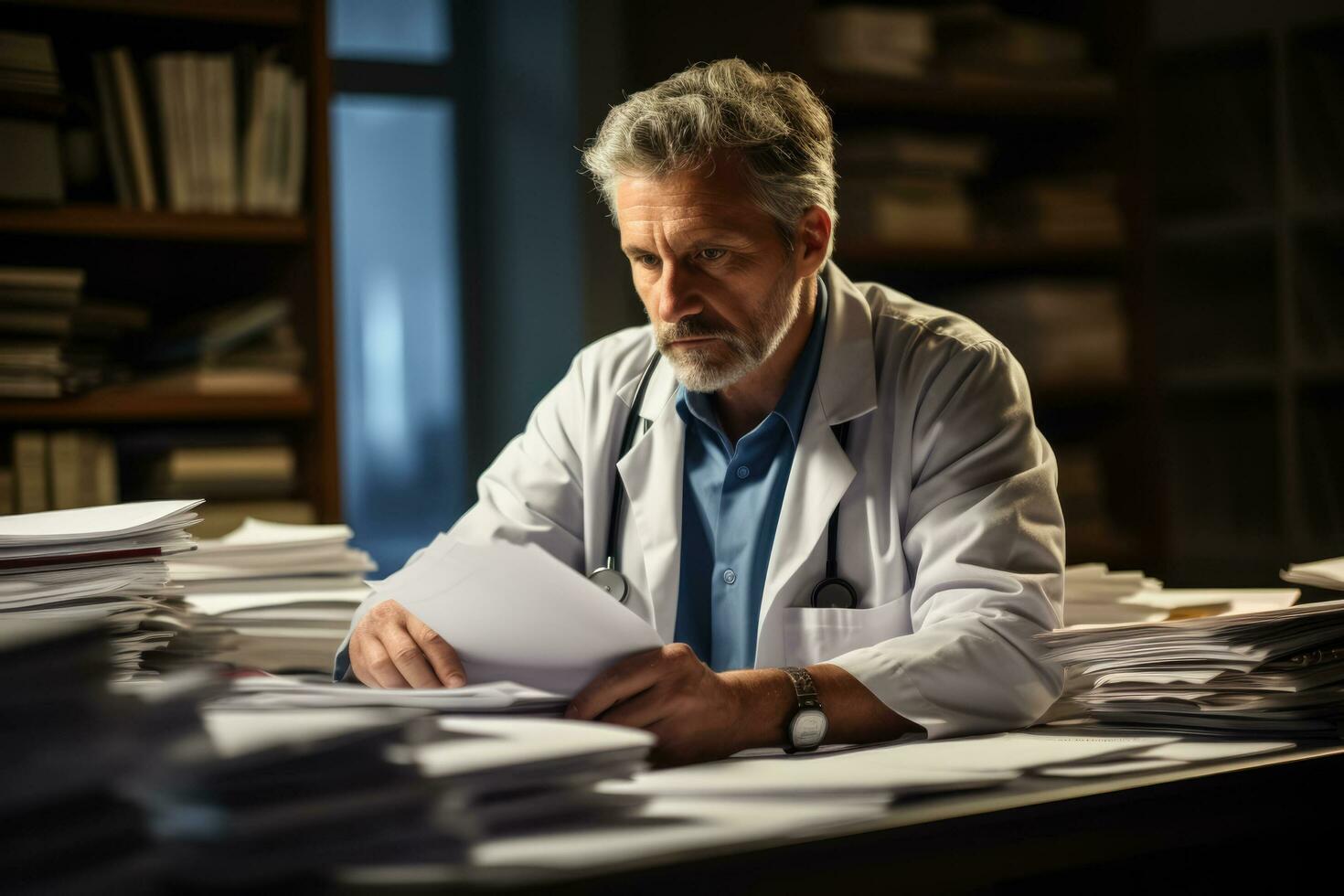 Medical charts and records man sorting photo