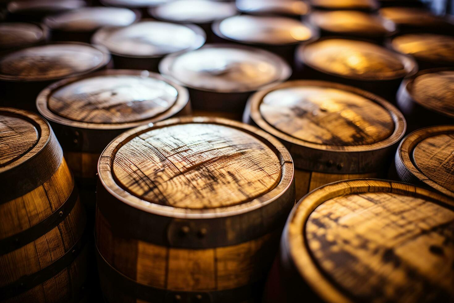 Close-up of a stack of whisky barrels photo