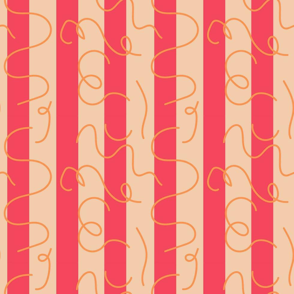 Seamless pattern squiggle scribble in 90s style. Bright colorful abstract doodle design with spiral, rounded shapes, geometric lines, curly. For textiles, paper, fabrics, wallpaper vector