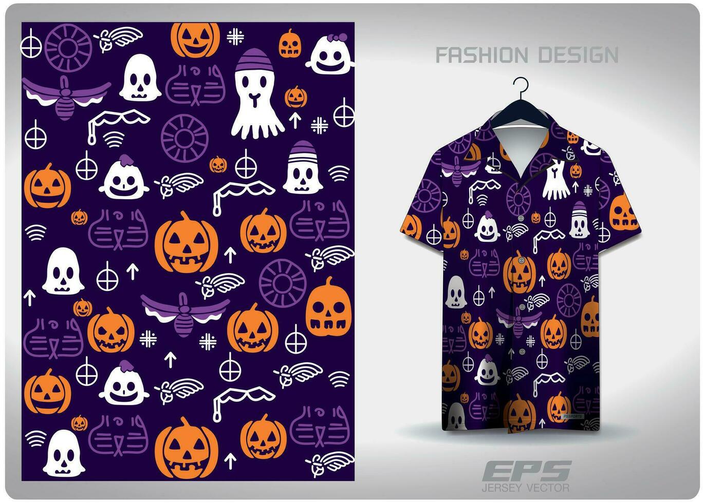 Vector hawaiian shirt background image.halloween pumpkin ghost pattern design, illustration, textile background for hawaiian shirt,jersey hawaiian shirt