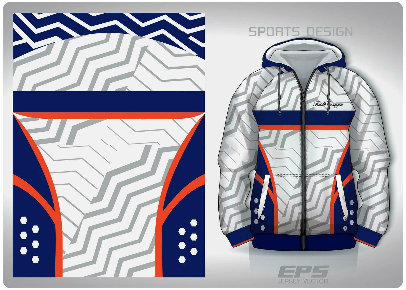Vector sports shirt background image.White zigzag cut blue and orange pattern design, illustration, textile background for sports long sleeve hoodie, jersey hoodie