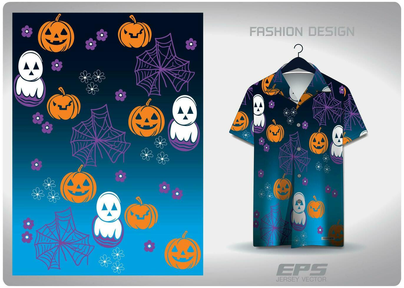 Vector hawaiian shirt background image.halloween ghost pumpkin skull blue pattern design, illustration, textile background for hawaiian shirt,jersey hawaiian shirt
