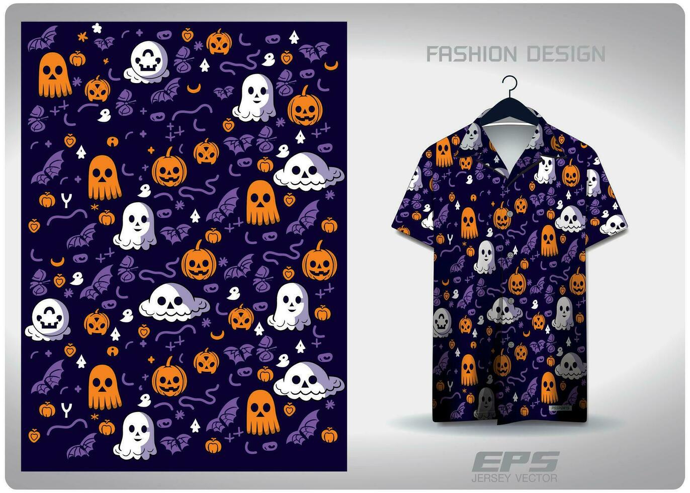 Vector hawaiian shirt background image.halloween ghost pumpkin skull bat pattern design, illustration, textile background for hawaiian shirt,jersey hawaiian shirt