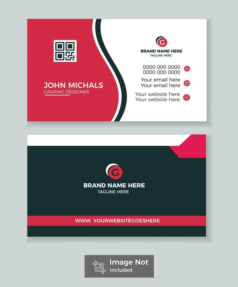 Modern and simple business card design with Red and black color Template. vector