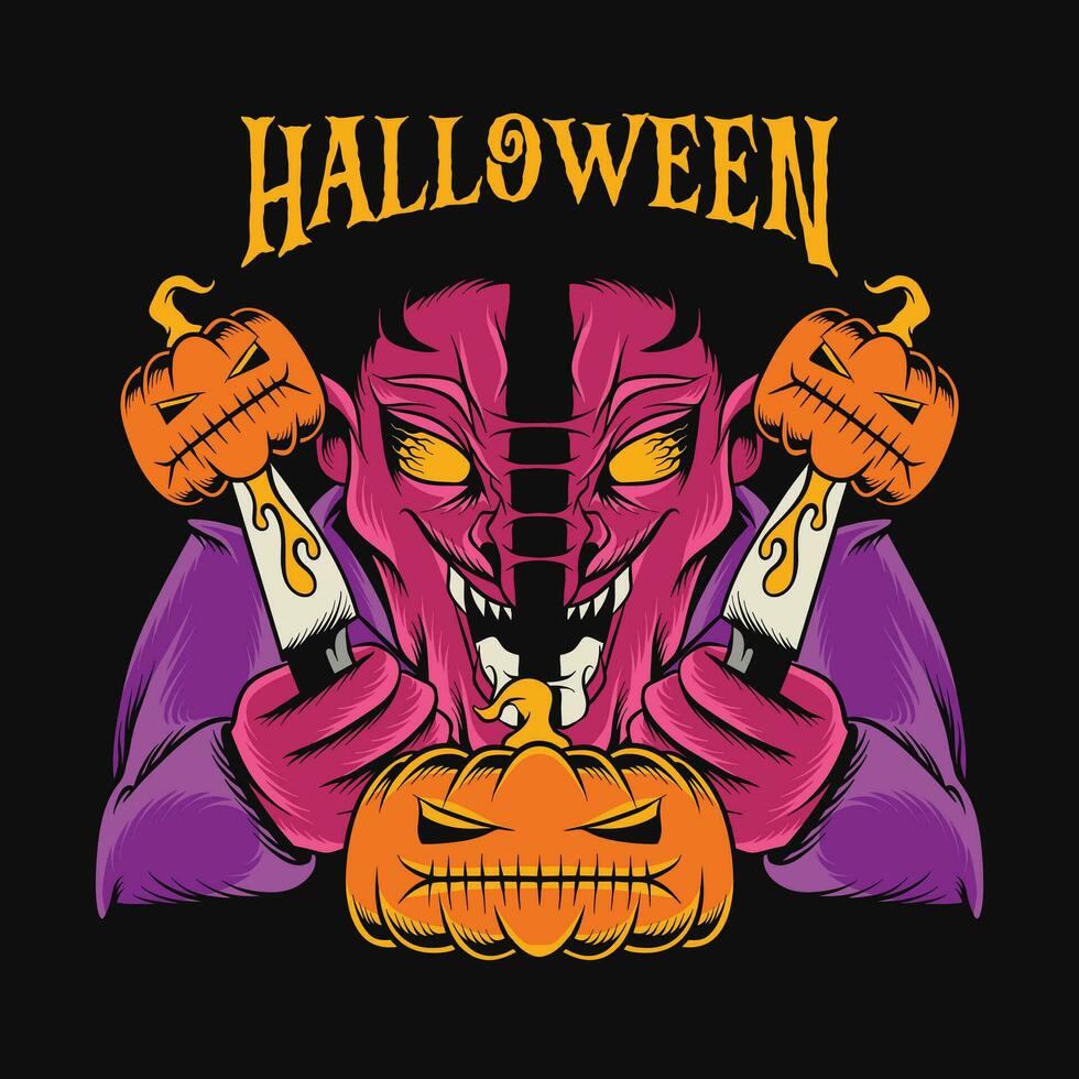 Halloween Monster T-shirt Design Vector Halloween Zombie Cartoon Character Illustration