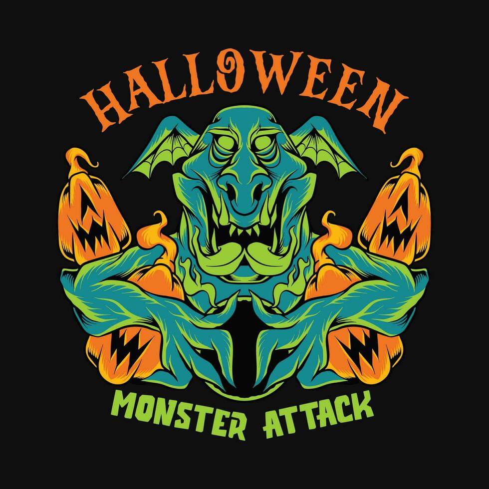 Halloween Monster T-shirt Design Vector Halloween Zombie Cartoon Character Illustration