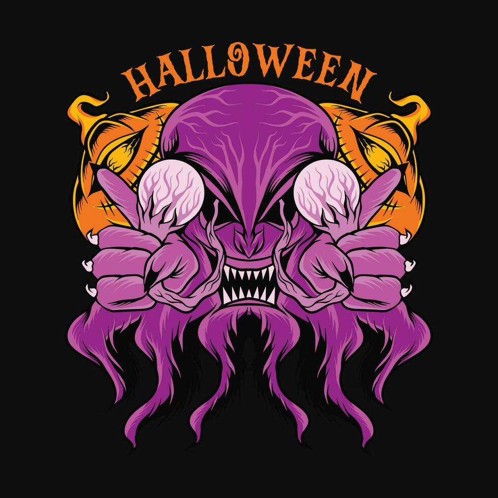 Halloween Monster T-shirt Design Vector Halloween Zombie Cartoon Character Illustration