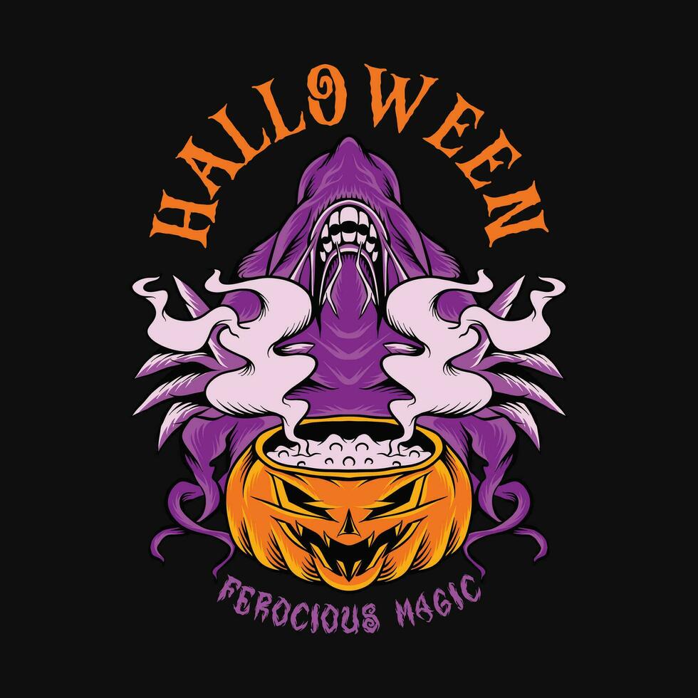 Halloween Monster T-shirt Design Vector Halloween Zombie Cartoon Character Illustration