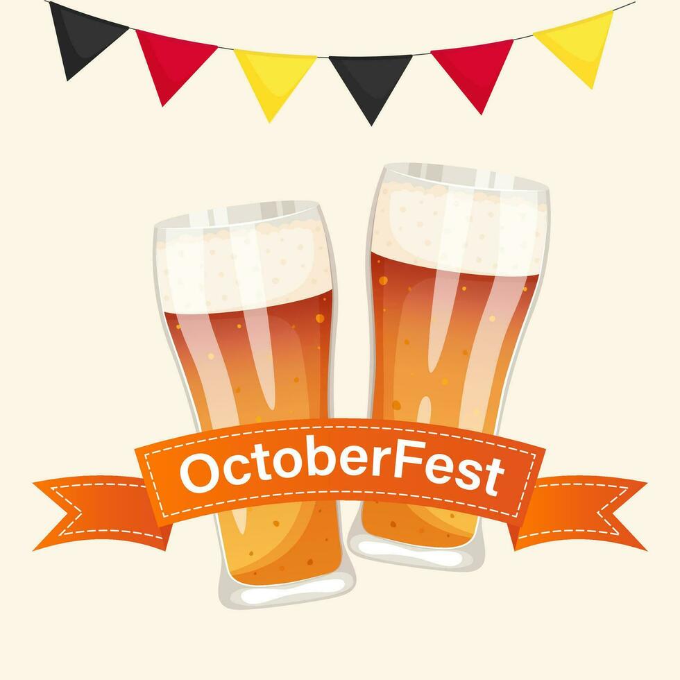 Octoberfest banner with two beer glasses vector