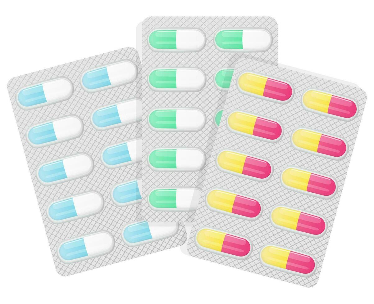 dos color paquetes de pastillas en un cápsulas colección vector