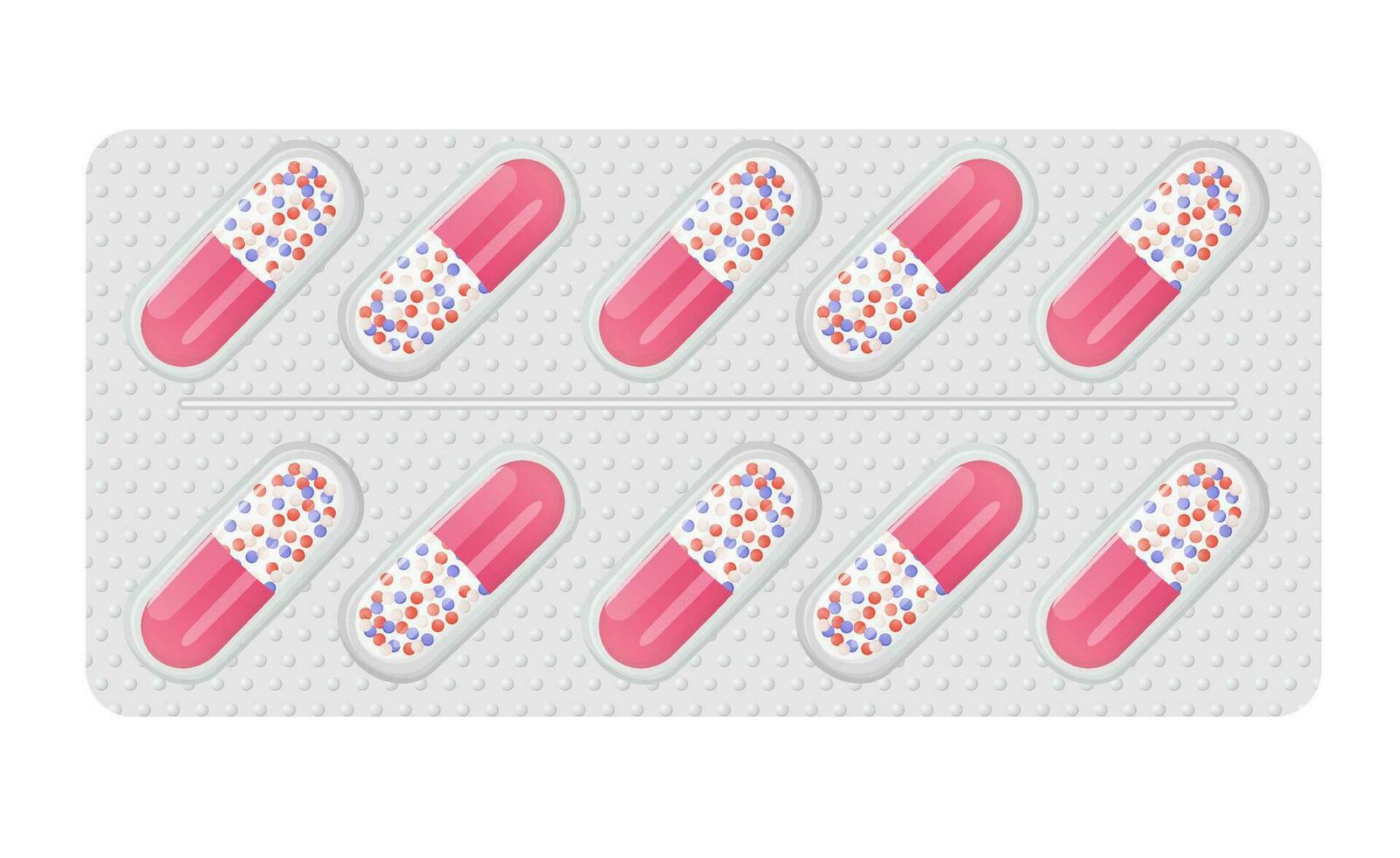 Set of medical pills in a blister pack vector