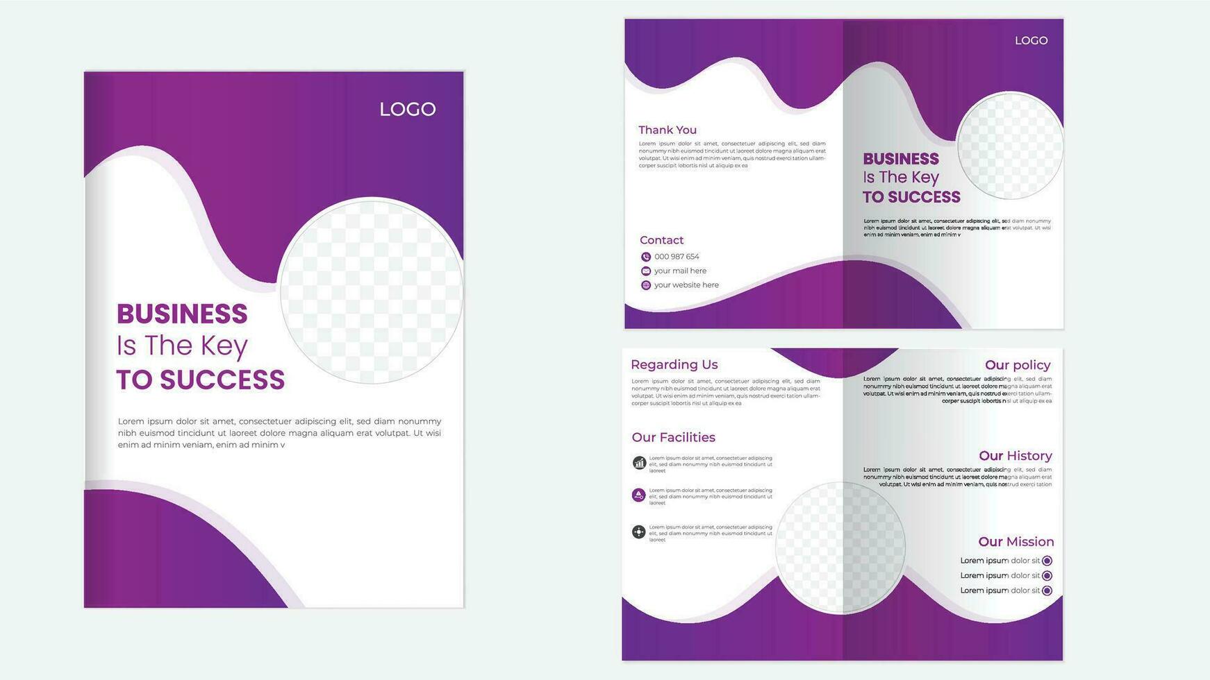 Business bifold brochure design vector template.