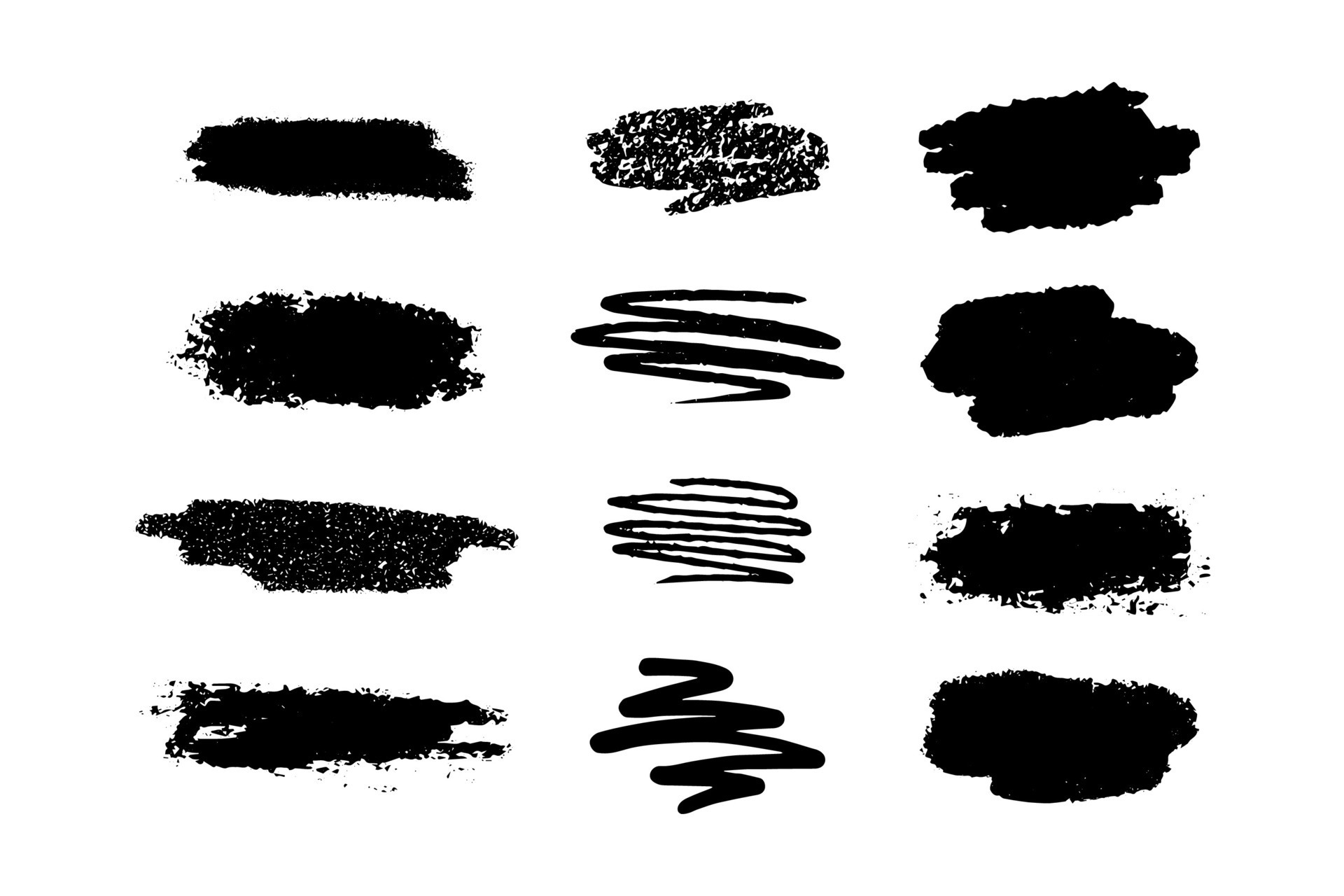 Set of different brush strokes. Different in shape and size vector