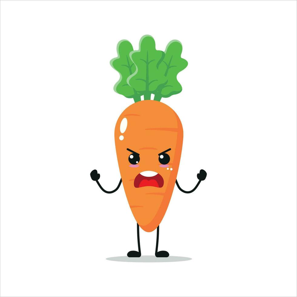 Cute angry carrot character. Funny mad carrot cartoon emoticon in flat style. vegetable emoji vector illustration