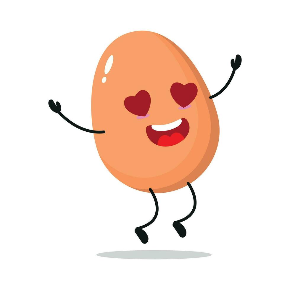 linda contento huevo personaje. gracioso otoño en amor huevo dibujos animados emoticon en plano estilo. polluelo emoji vector ilustración