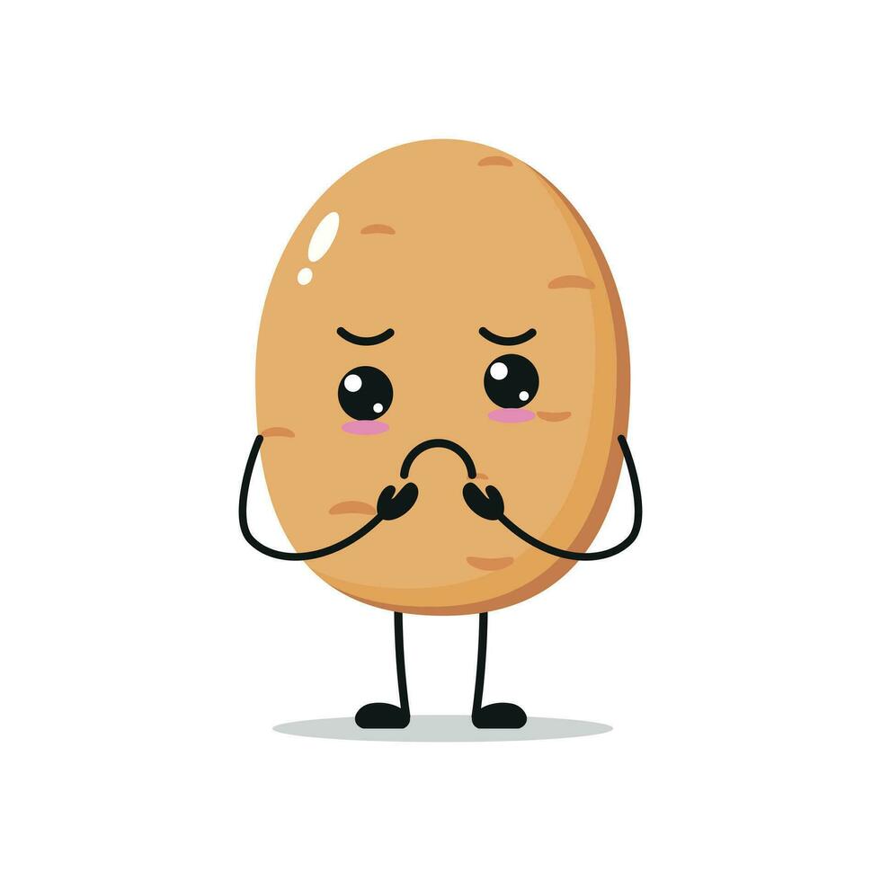 Cute gloomy potato character. Funny sad potato cartoon emoticon in flat style. vegetable emoji vector illustration