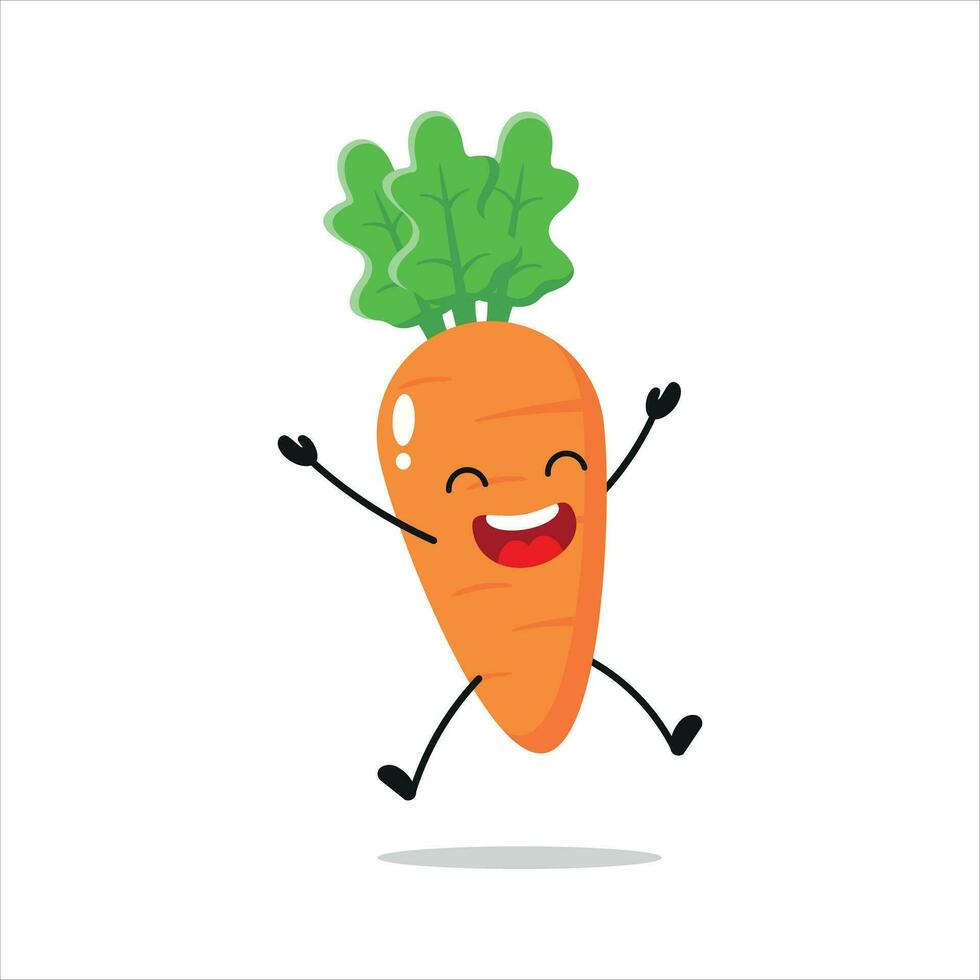 Cute happy carrot character. Funny jump carrot cartoon emoticon in flat style. vegetable emoji vector illustration