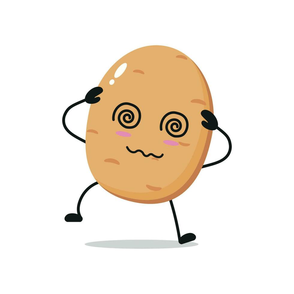 Cute dizzy potato character. Funny drunk potato cartoon emoticon in flat style. vegetable emoji vector illustration