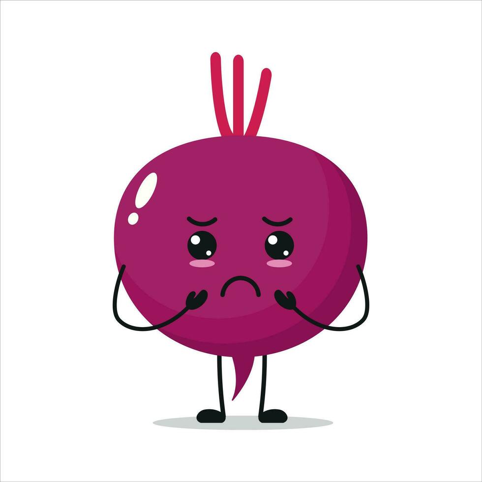 Cute gloomy beet character. Funny sad beet cartoon emoticon in flat style. vegetable emoji vector illustration